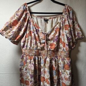 Torrid Multicolor Floral Blouse with Puff Sleeves